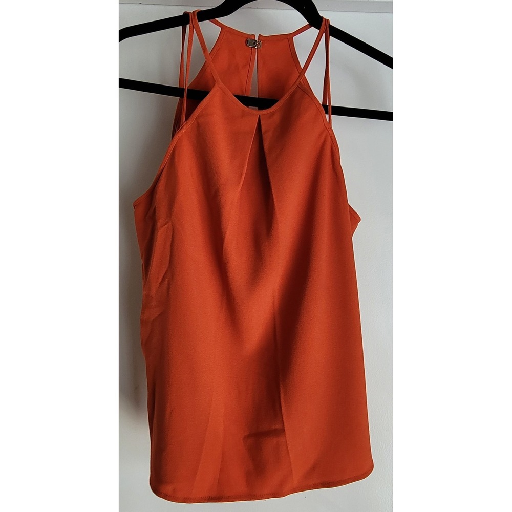H&M High Neck Tank Top Size 6 Orange Solid Sleeveless Women Blouse Shirt